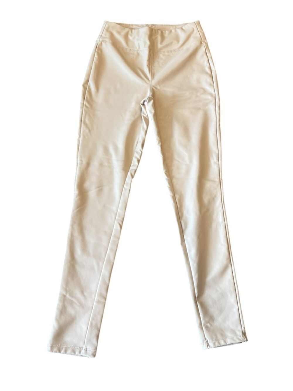 Faux Leather Leggings Cream High Waist.